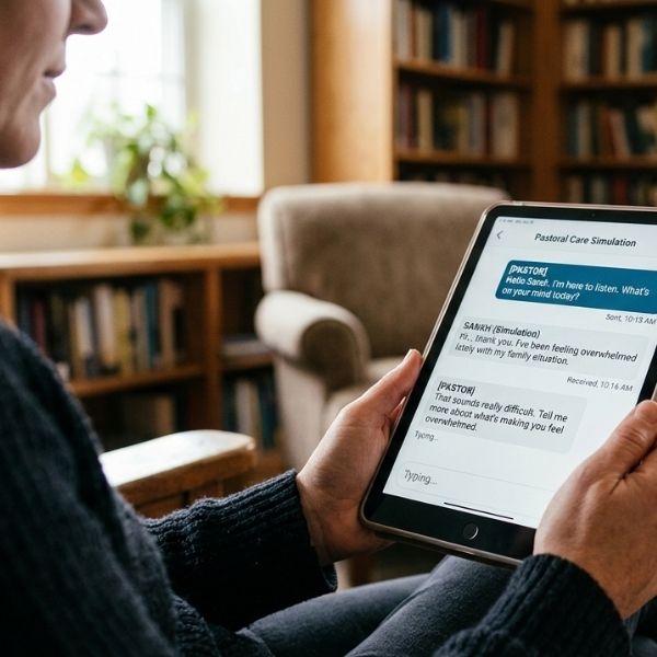 Öffnet die Seite 'KI-Training für Seelsorger*innen: Warum Simulationen auch in der Beratung relevant werden'